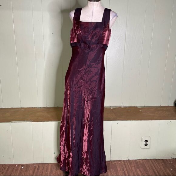 VTG 90s DAVE & JOHNNY Burgundy metallic square neck bow maxi‎ dress gown 11 12 - Picture 2 of 10